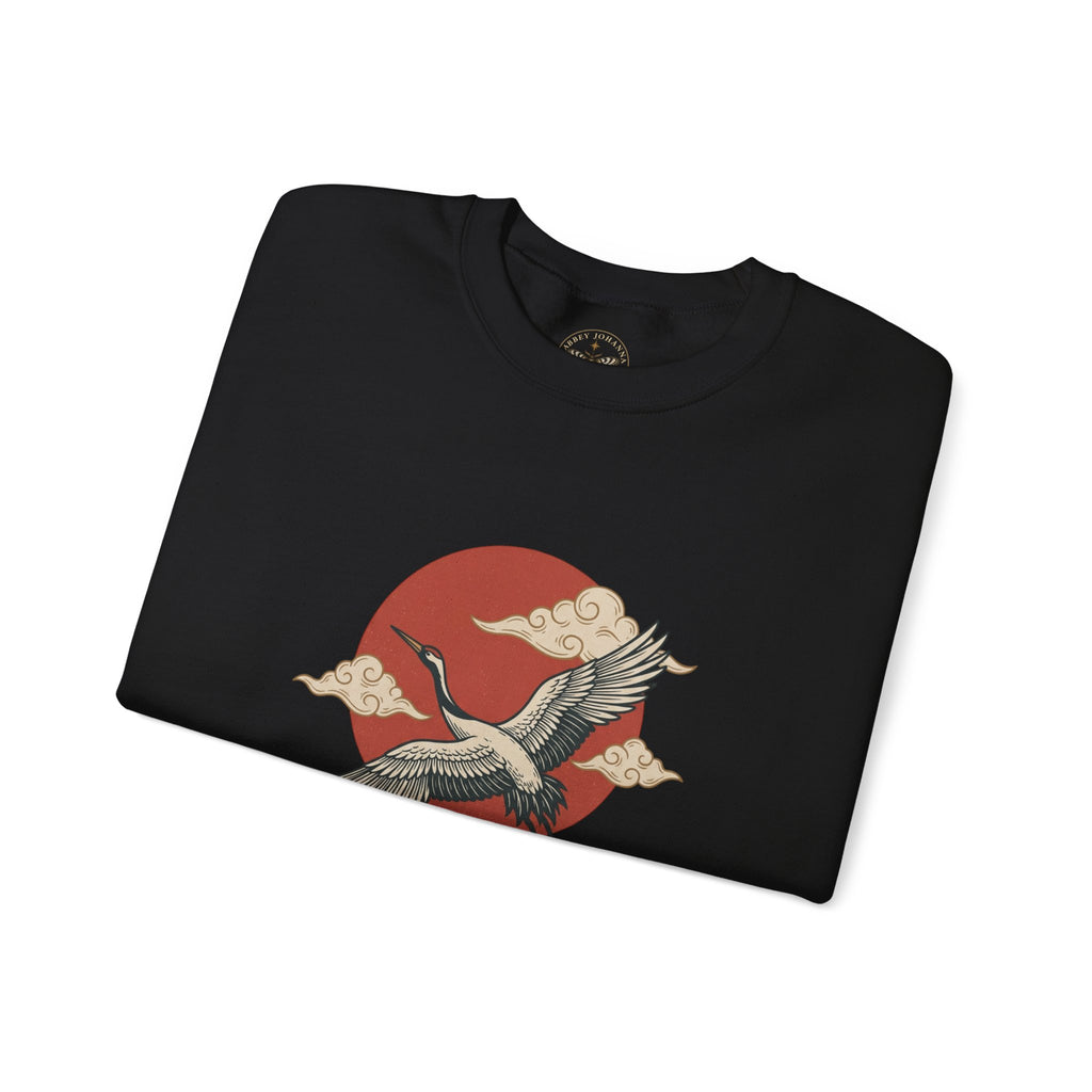 Traditional Tattoo-Style Crane Illustration Sweatshirt | Vintage Flash, Limited Palette — view 28
