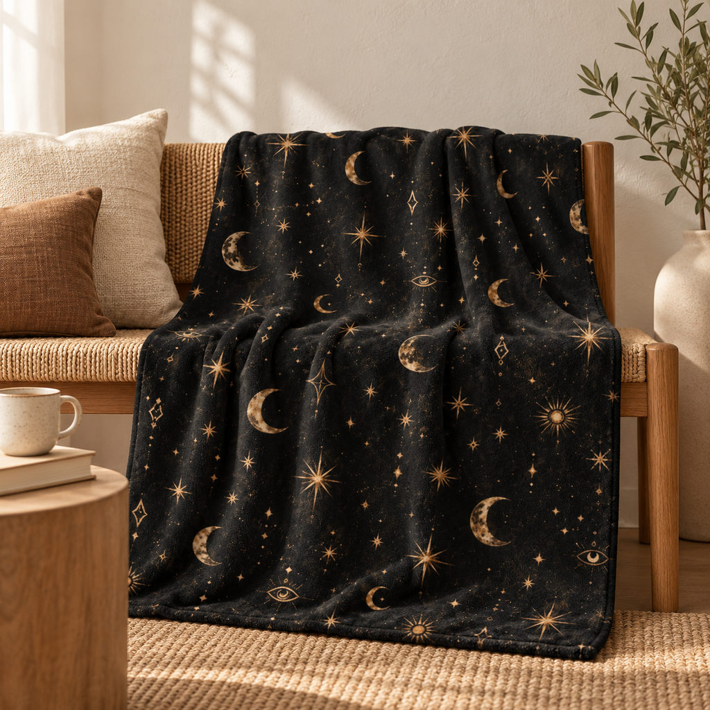 Celestial Moon & Stars Sherpa Blanket — Cozy Night Sky Fleece Throw — product image 1