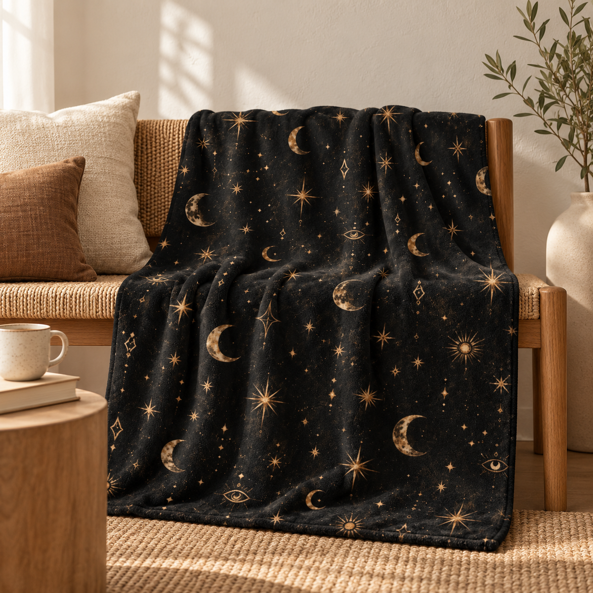 Celestial Moon & Stars Sherpa Blanket — Cozy Night Sky Fleece Throw — product image 1