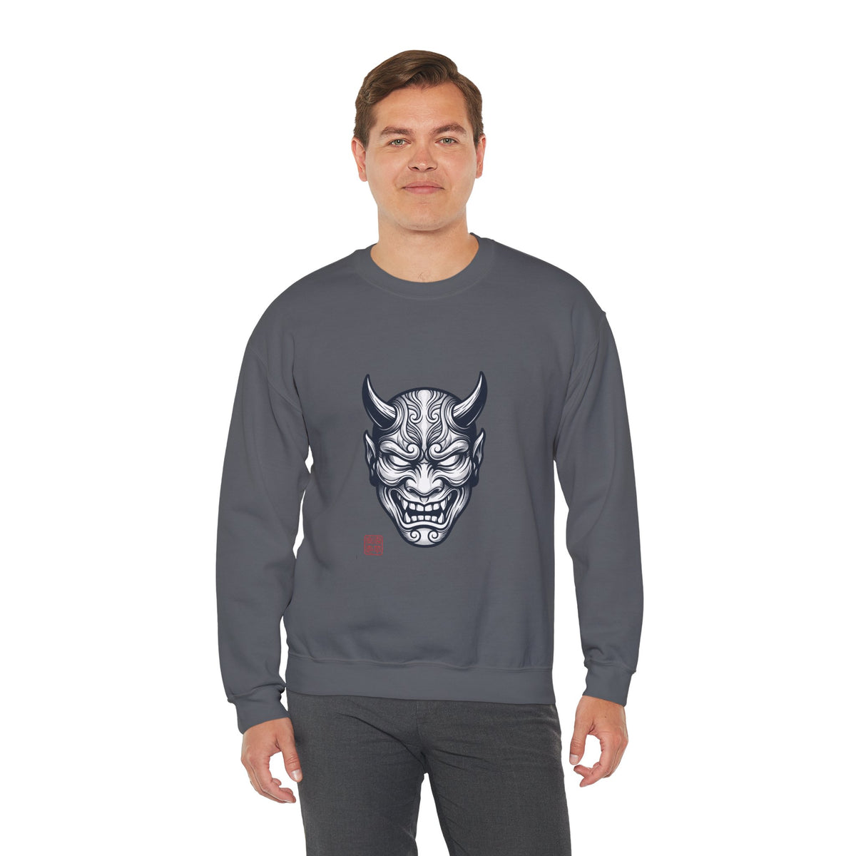Oni Mask Illustration Crewneck Sweatshirt | Traditional Tattoo-Inspired, Bold Flash Art — view 27