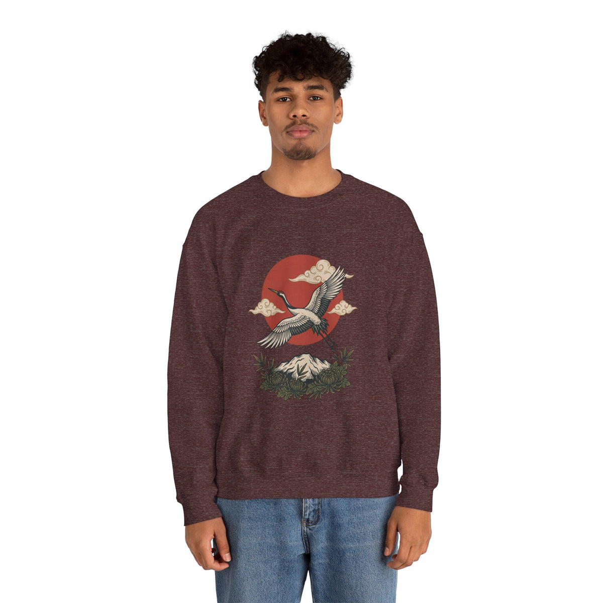 Traditional Tattoo-Style Crane Illustration Sweatshirt | Vintage Flash, Limited Palette — view 49