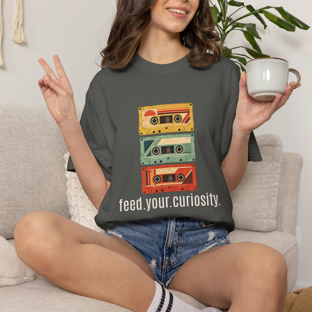 T-Shirt — Vintage Cassette Stack “feed.your.curiosity.” Retro Music Tee — view 33
