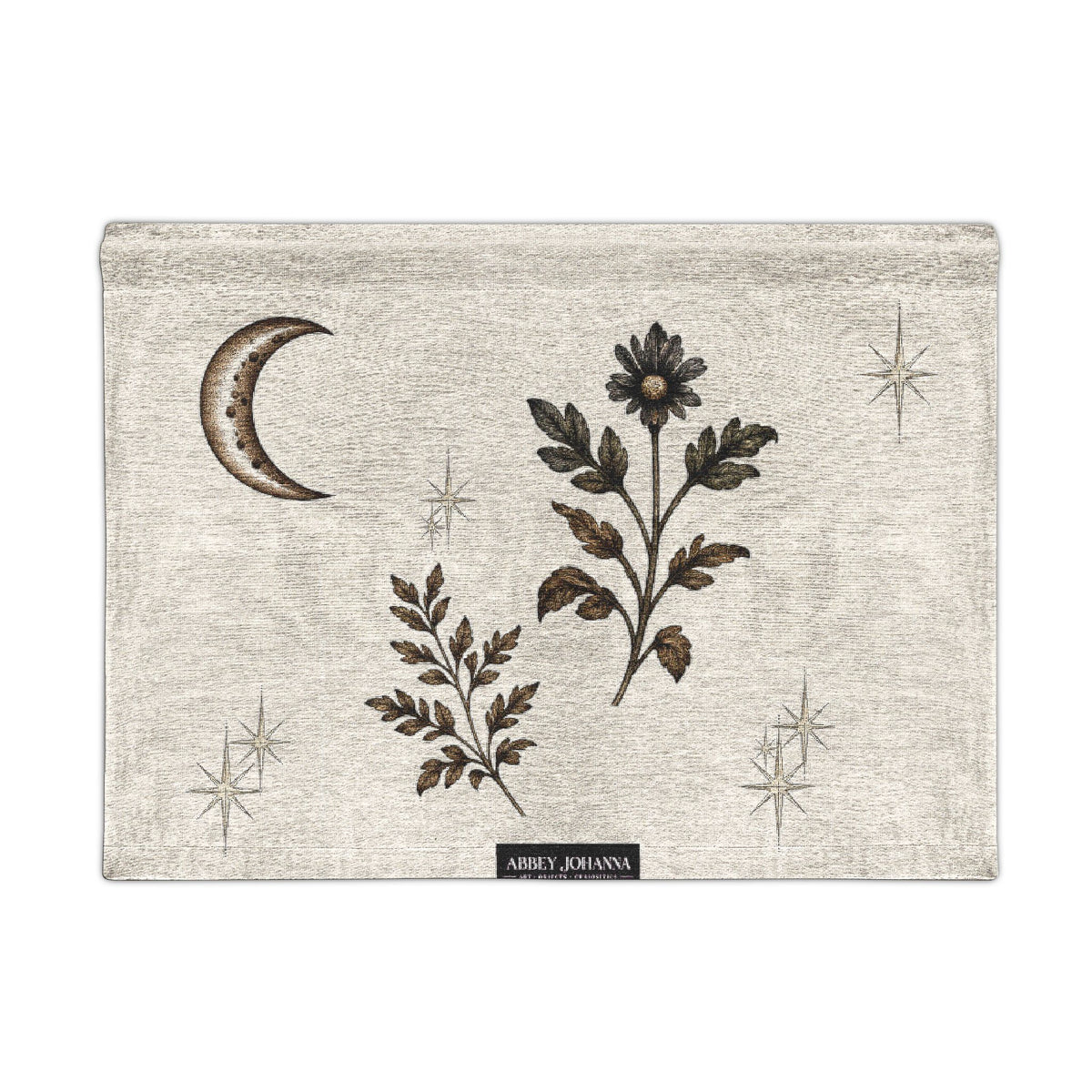 Botany Night No. 1 – Celestial Botanical Woven Tapestry | Moon & Floral Wall Hanging