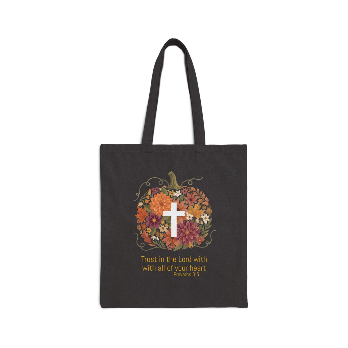 In Him I Trust Pumpkin Floral Cross Tote | Christian Autumn, Fall Faith — view 2
