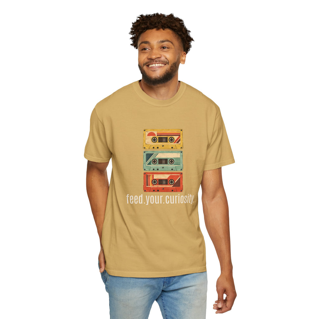T-Shirt — Vintage Cassette Stack “feed.your.curiosity.” Retro Music Tee — view 3