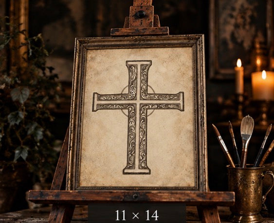 Sacred Bloom Cross Canvas Wall Art | Christian Cross Print | Vintage Faith Decor — product image 3