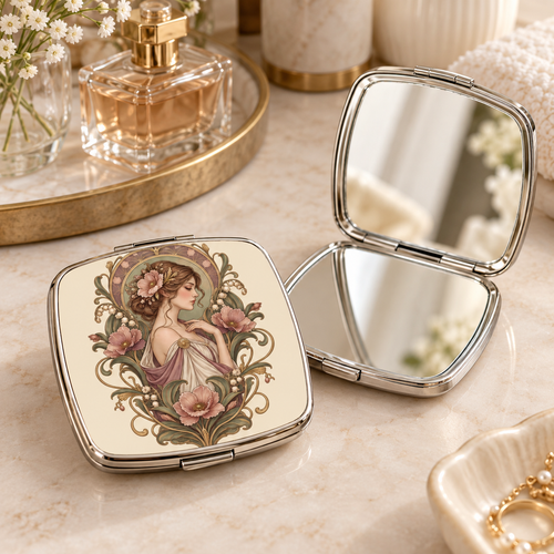 Art Nouveau Botanical Lady Pocket Mirror — product image 1