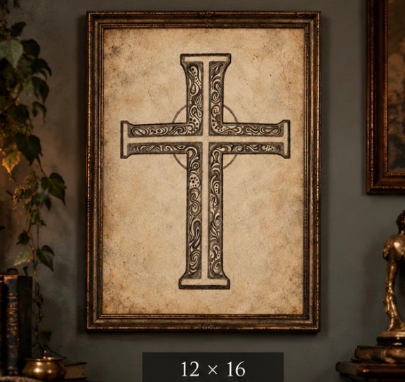 Sacred Bloom Cross Canvas Wall Art | Christian Cross Print | Vintage Faith Decor — product image 2