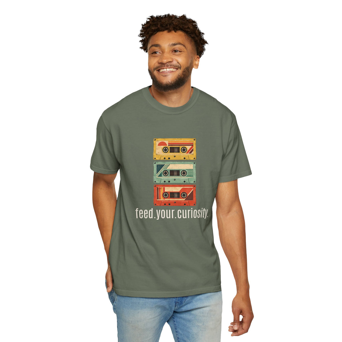 T-Shirt — Vintage Cassette Stack “feed.your.curiosity.” Retro Music Tee — view 8