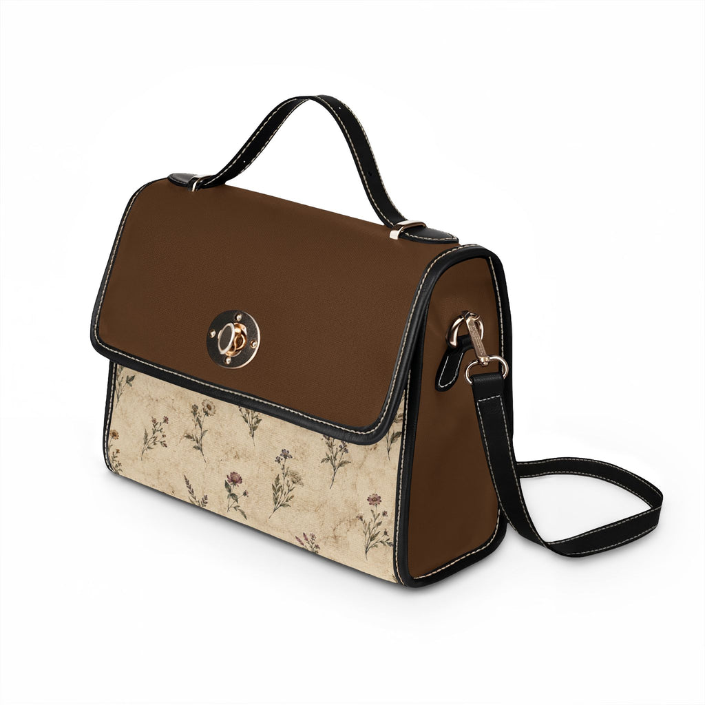 Vintage-Inspired Satchel Bag — Floral Accent, Leather Trim Waterproof Canvas Shoulder Bag — view 8