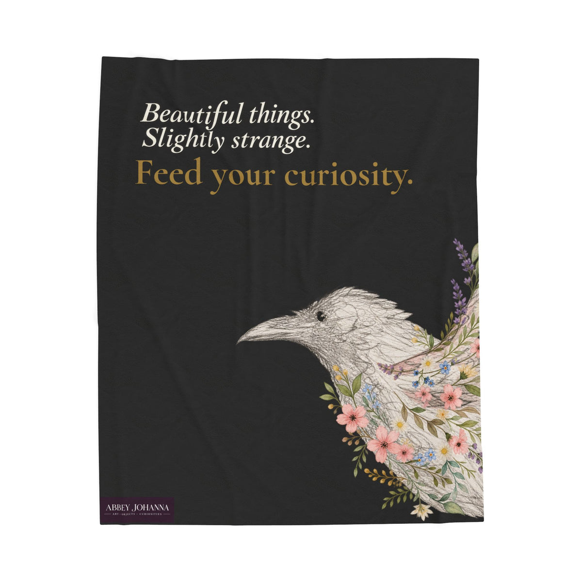 Stay Curious raven and botanical plush throw blanket by Abbey Johanna — product view 4