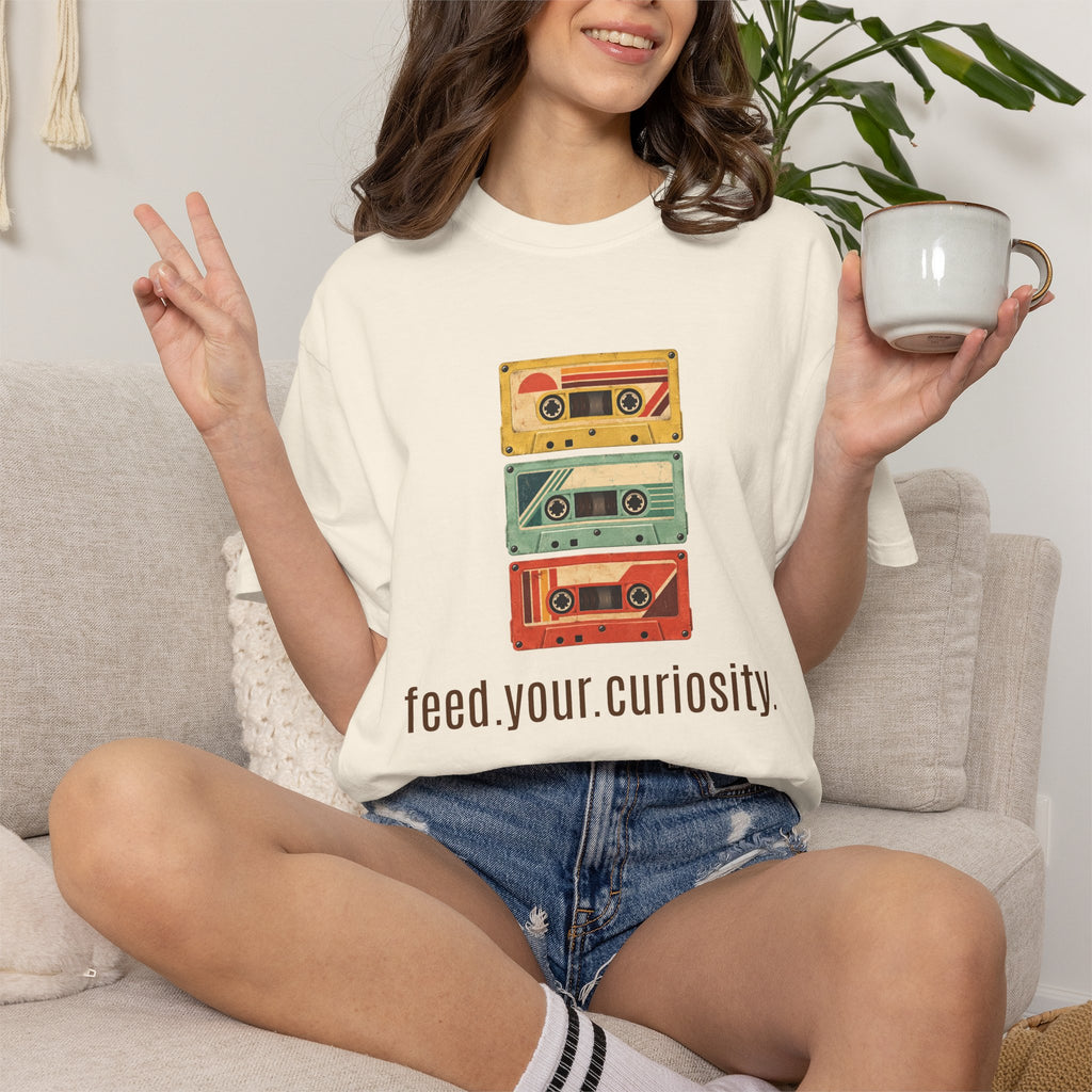 T-Shirt — Vintage Cassette Stack “feed.your.curiosity.” Retro Music Tee — view 13