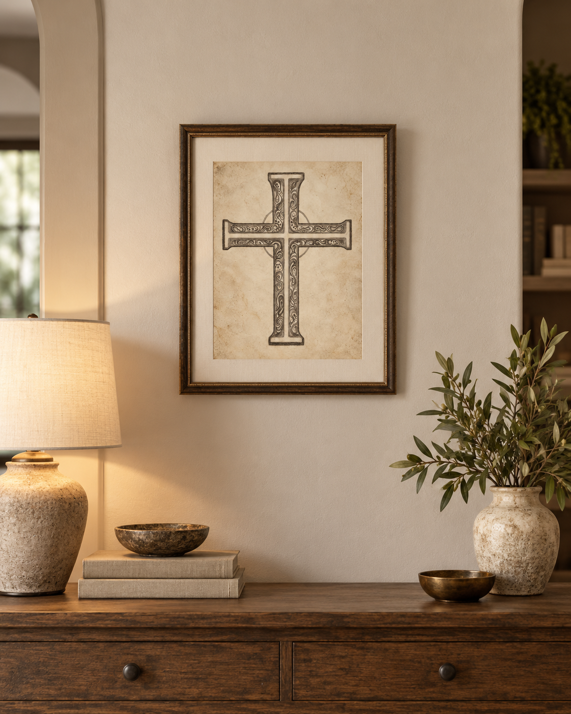 Sacred Bloom Cross Fine Art Print | Christian Cross Wall Art | Vintage Faith Decor — product image 3