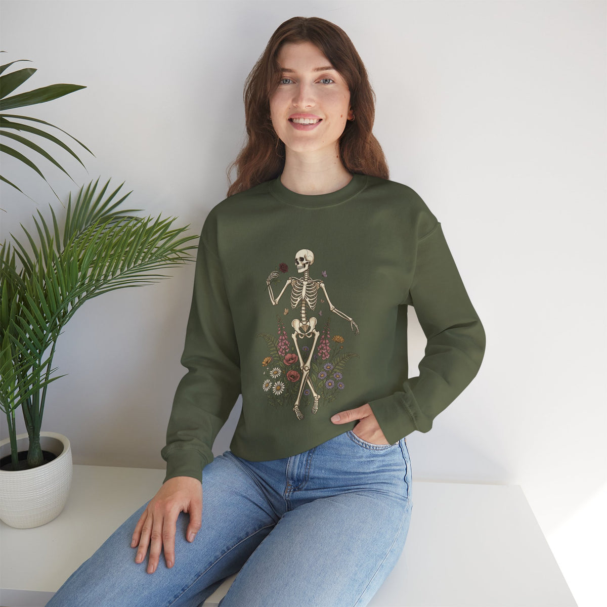 Skeleton with Blooms Crewneck, Gothic Botanicals sweatshirt