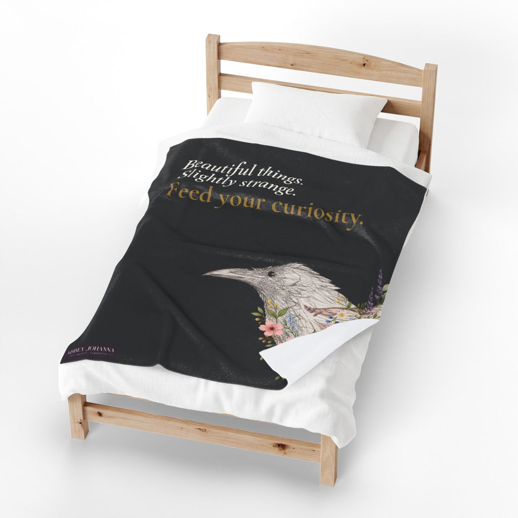 Stay Curious raven and botanical plush throw blanket by Abbey Johanna — product view 1