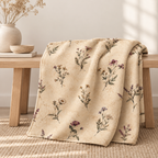 Botanical Minimalistic Vintage Sherpa Blanket - Cozy Beige Wildflower Throw — product image 1