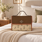 Vintage-Inspired Satchel Bag — Botanical Minimalism Accent, Leather Trim Waterproof Canvas Shoulder Bag — product image 1