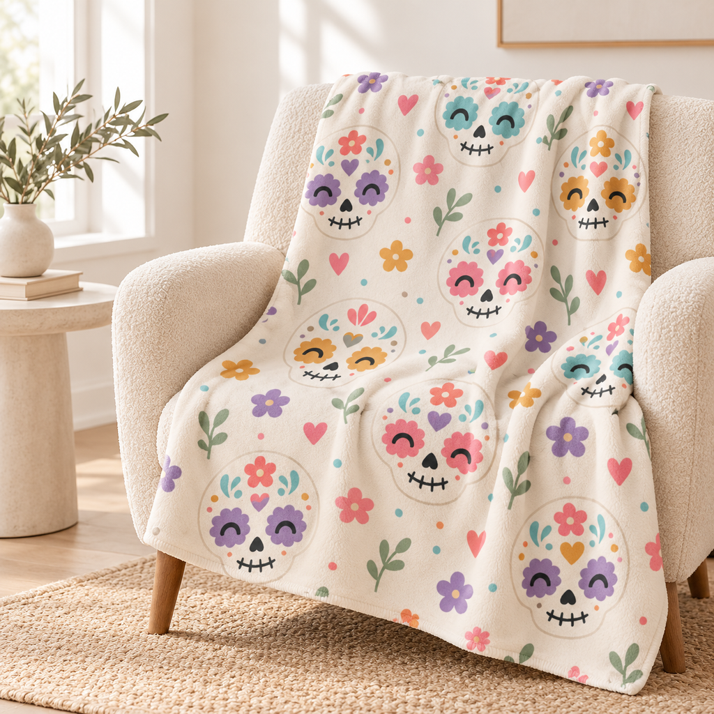 Day of the Dead Sugar Skulls Sherpa Blanket — Floral Calavera Throw for Cozy Gifts — product image 1