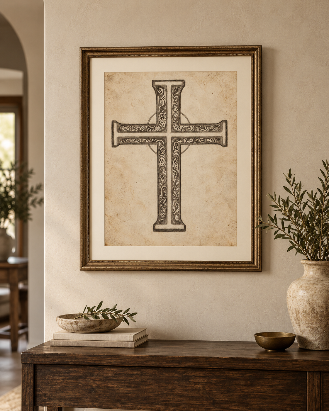 Sacred Bloom Cross Fine Art Print | Christian Cross Wall Art | Vintage Faith Decor — product image 2
