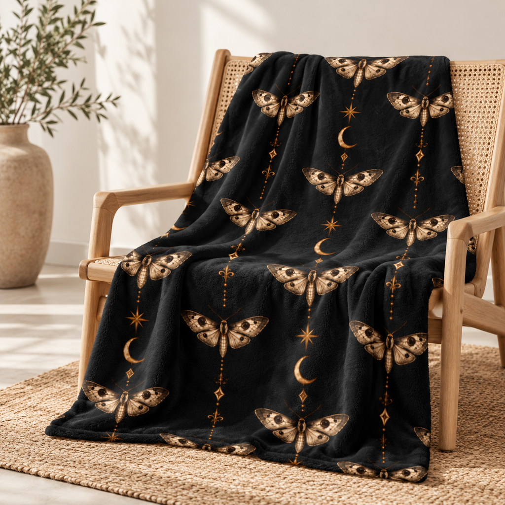Moon & Moth Sherpa Blanket — Cozy Celestial Throw for Mystical Home Décor — product image 1
