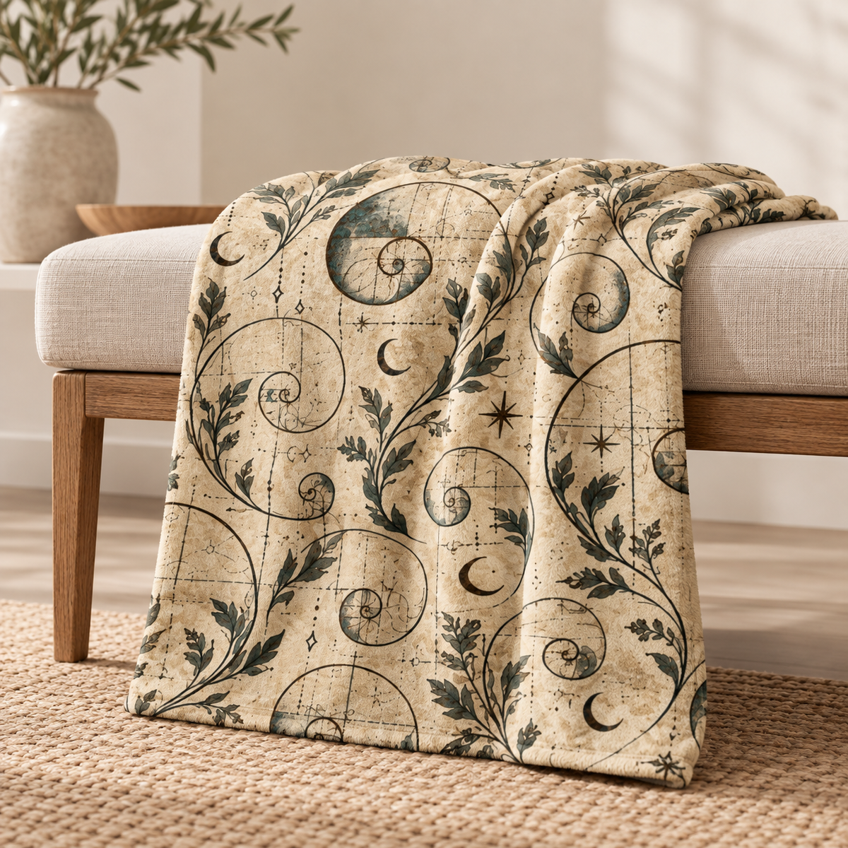 Vintage Botanical Sherpa Blanket – Moon & Vine Fleece Throw — product image 1