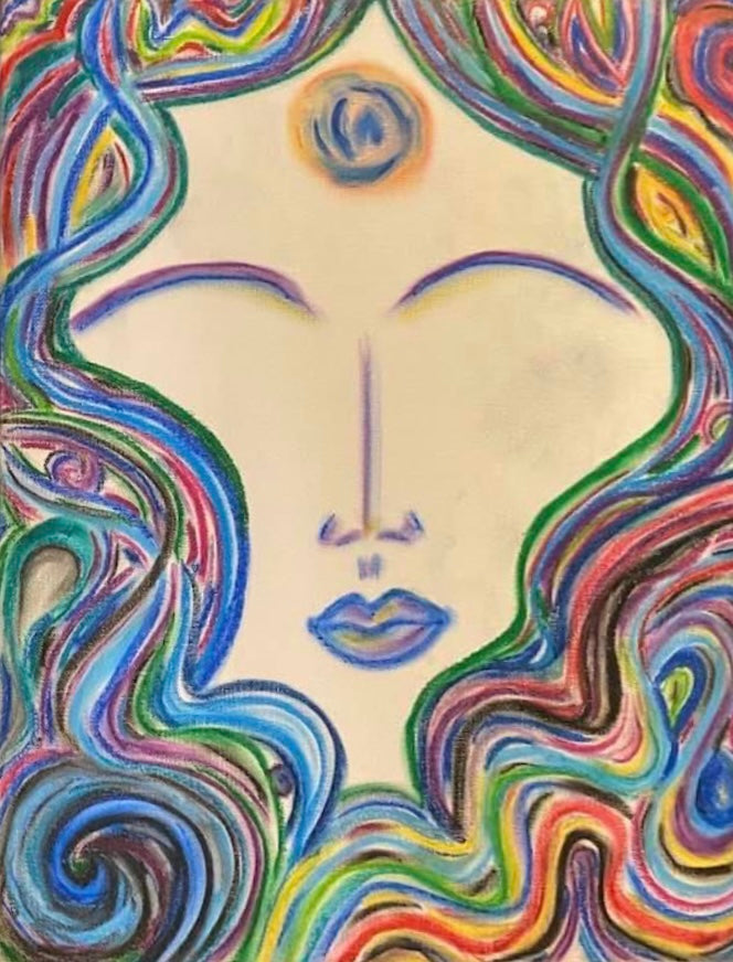 Bliss – Colorful Abstract Face Wall Art | Oil Pastel Art Print | Boho Eclectic Decor — product image 1