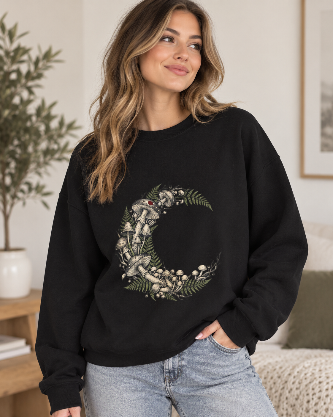 Crescent Moon Floral Wreath Sweatshirt | Gothic Botanicals — view 1