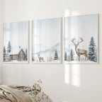 Snowy Deer Wall Art Set of 3. Winter Woodland Prints
