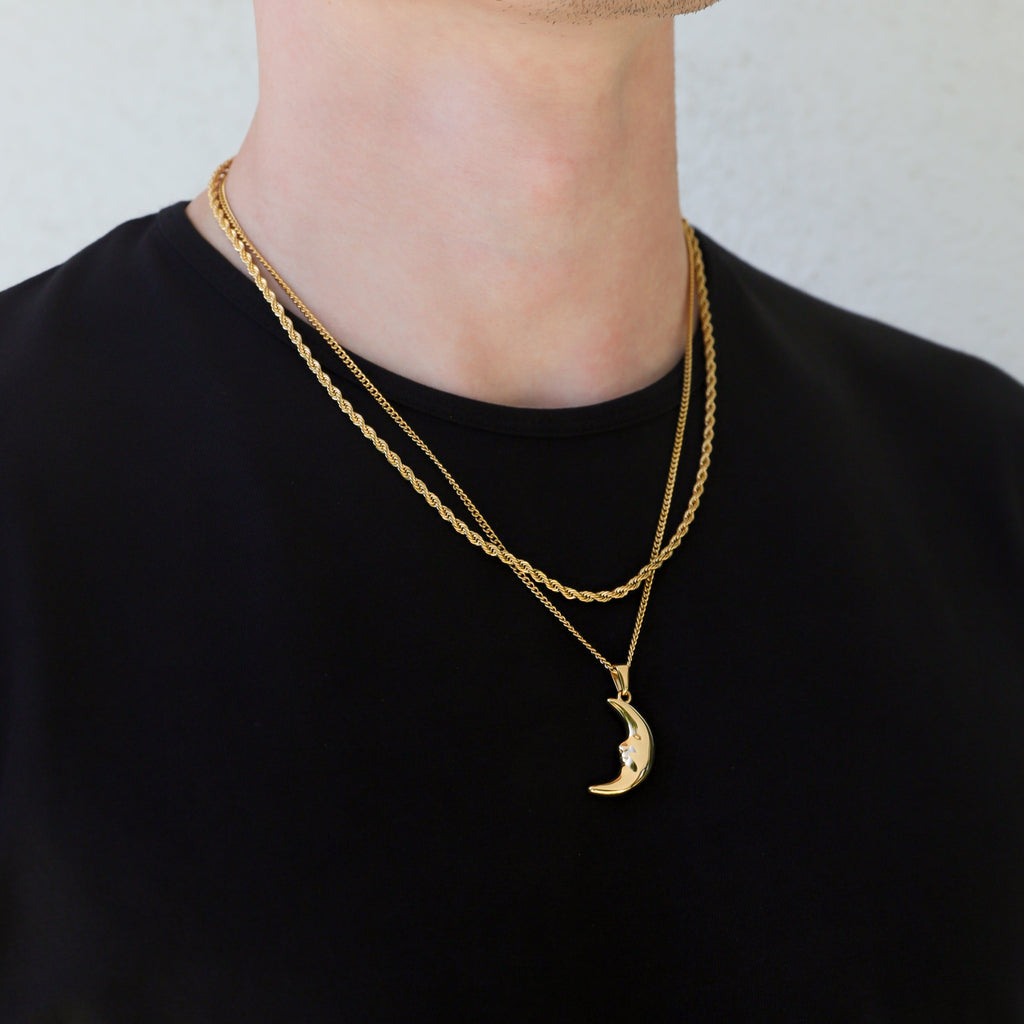 Crescent Moon Pendant Necklace Set