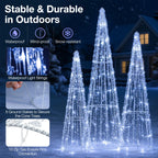 Pre-Lit Christmas Cone Trees Set of 3 with Cold White Lights