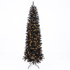 7-8 FT Slim Black Pencil Christmas Tree with LED Lights