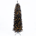 7-8 FT Slim Black Pencil Christmas Tree with LED Lights