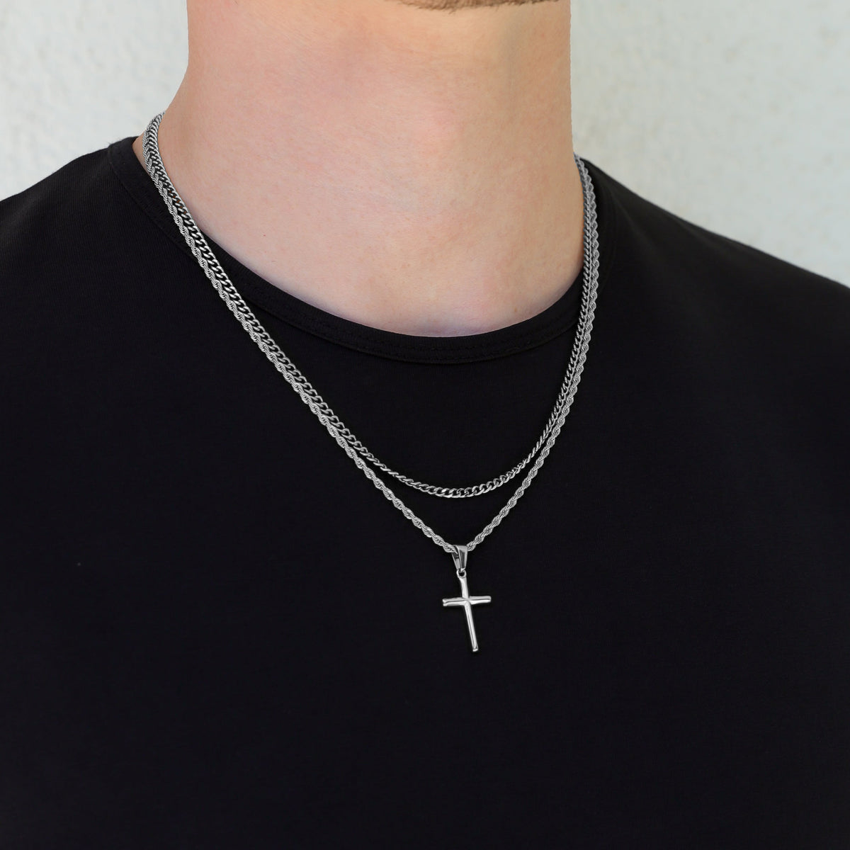 Small Cross Necklace Silver Set