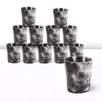 Whiskey Shot Cups Set Odin Pattern Real Ox Horn 6.5 oz, Pack 4, 8 & 12