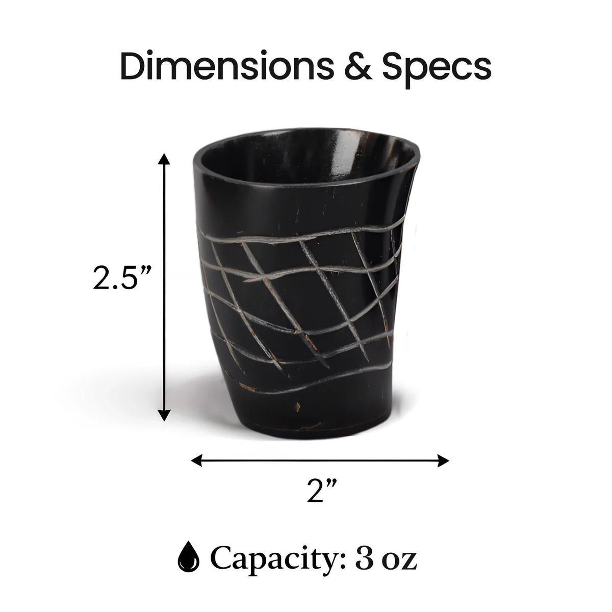 Whiskey Shot Cups Set Web Pattern Real Ox Horn 6.5 oz, Pack 4, 8 & 12