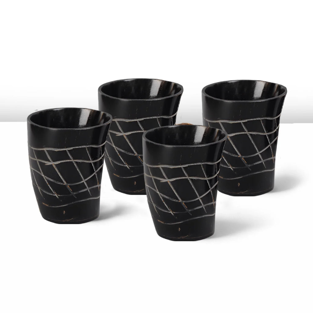 Whiskey Shot Cups Set Web Pattern Real Ox Horn 6.5 oz, Pack 4, 8 & 12