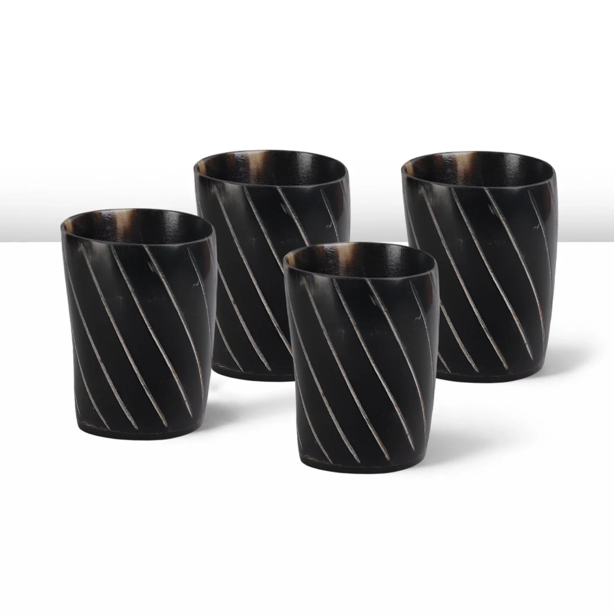 Whiskey Shot Cups Set Twist Pattern Real Ox Horn 6.5 oz, Pack 4, 8 & 12