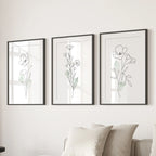 Modern Botanical Line Art Decor. 3 Piece Floral Print Set