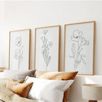Modern Botanical Line Art Decor. 3 Piece Floral Print Set