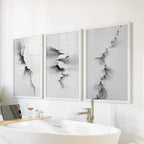 Abstract Mountain 3 Piece Wall Art. Black White Minimalist