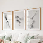 Abstract Mountain 3 Piece Wall Art. Black White Minimalist