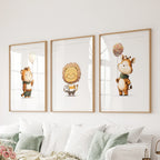 Woodland Jungle Set of 3 Prints. Lion, Giraffe, Tiger Art