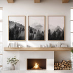 Black White Forest Triptych. Misty Mountains Nature Posters