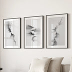 Abstract Mountain 3 Piece Wall Art. Black White Minimalist
