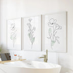 Modern Botanical Line Art Decor. 3 Piece Floral Print Set