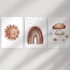 Minimalist Baby Room Wall Art Set of 3. Earthy Rainbow Theme