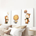 Woodland Jungle Set of 3 Prints. Lion, Giraffe, Tiger Art