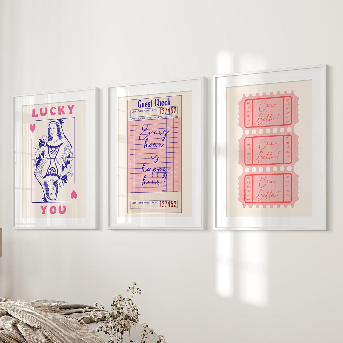 Guest Check, Playing Card Art. Retro Dopamine Set of 3 Prints