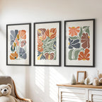 Boho Botanical Set of 3 Wall Art. Abstract Flowers Prints