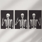 Halloween Skeleton Wall Art Set. 3 Piece Black Gothic Prints